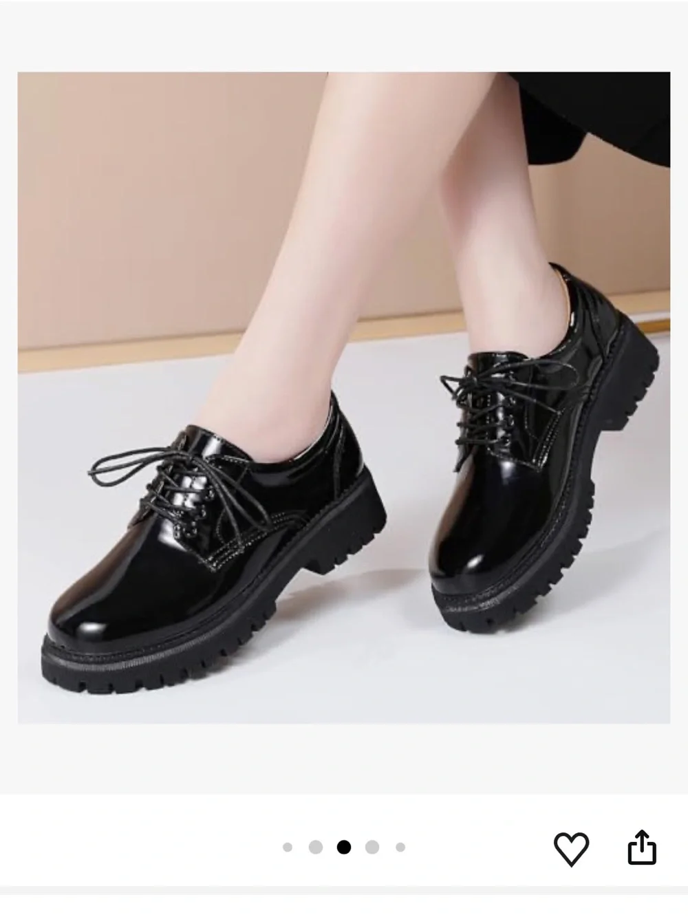 Women’s Black Patent Lace-Up Platform Oxfords With Lug Soles